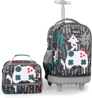 Tilami Rolling Backpack for Kids 18 Inch Wheeled Bookbag for Boys & Girls for School & Travel,Game