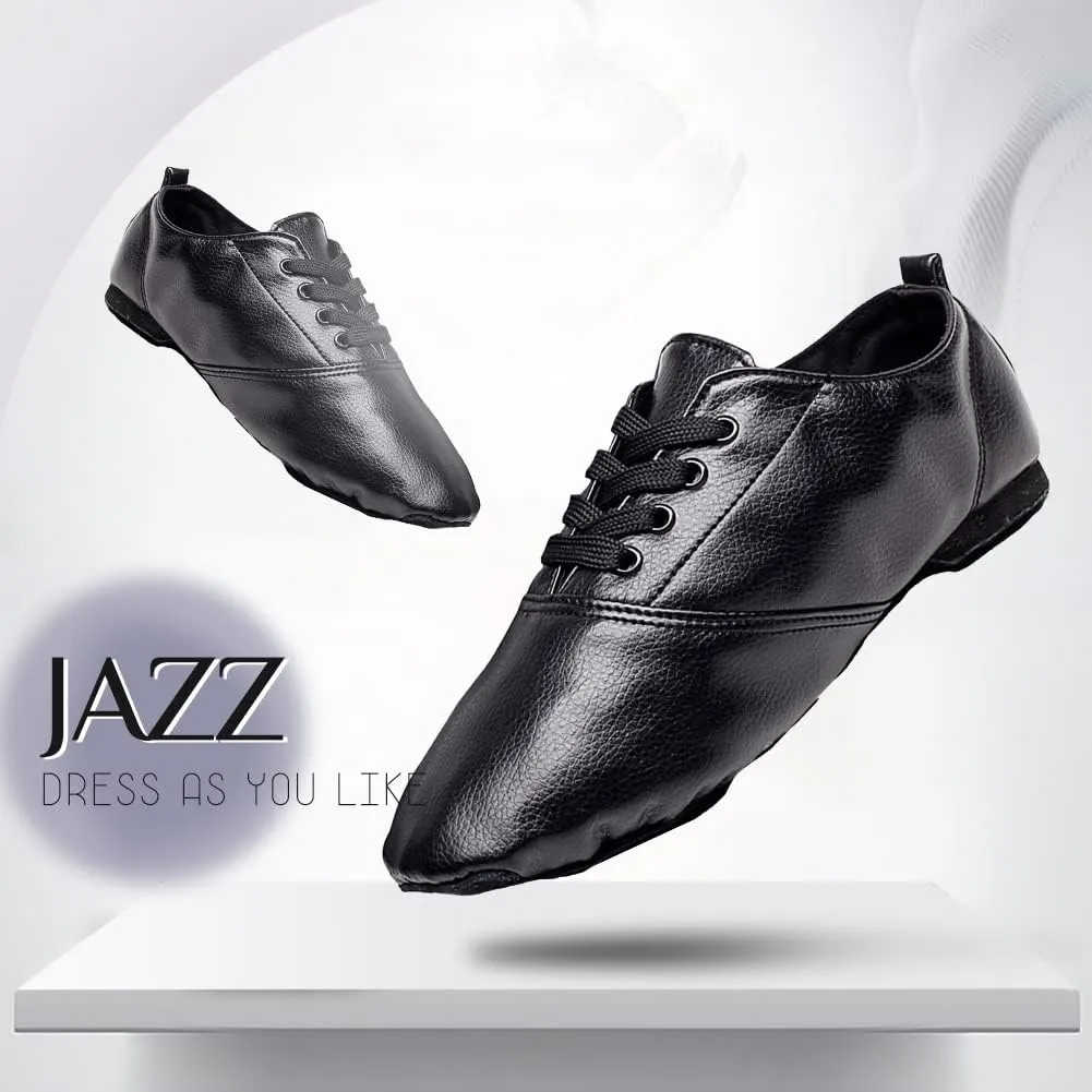 TINRYMX Jazz Shoes PU Leather Lace-up Elastic Slip On Split Sole Jazz Shoe for Women&Men Dance Shoes,Model TJ-Jazz