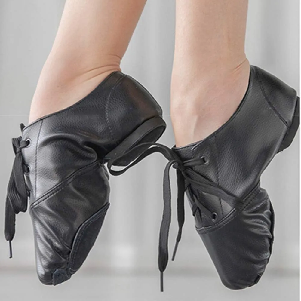 TINRYMX Jazz Shoes PU Leather Lace-up Elastic Slip On Split Sole Jazz Shoe for Women&Men Dance Shoes,Model TJ-Jazz