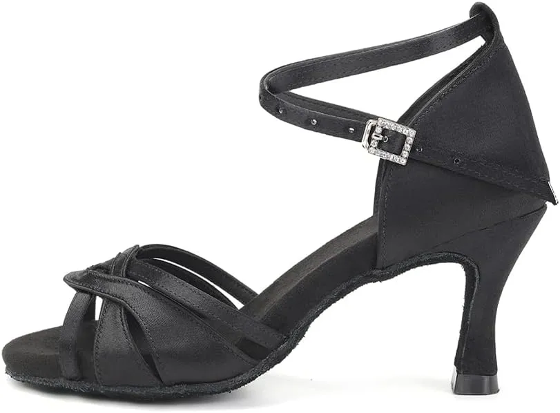 TINRYMX Women's Latin Dance Shoes Satin Ballroom Salsa Cha-cha Professional Practice Dance Shoes,Model-EM217