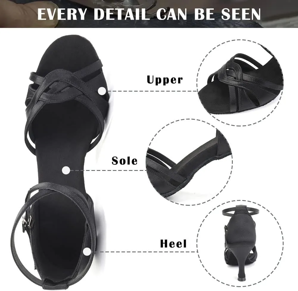 TINRYMX Women's Latin Dance Shoes Satin Ballroom Salsa Cha-cha Professional Practice Dance Shoes,Model-EM217
