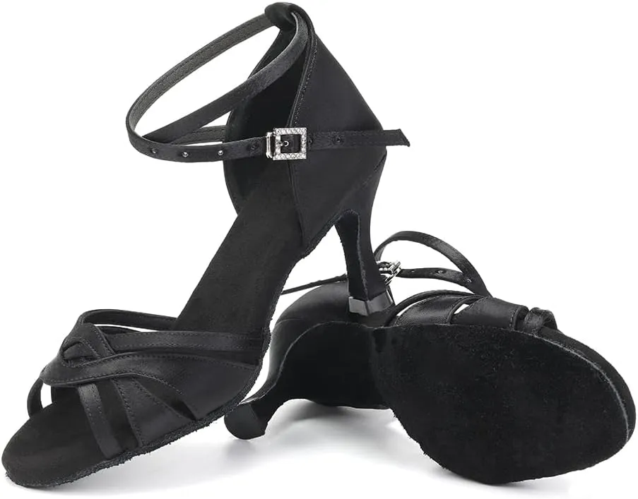 TINRYMX Women's Latin Dance Shoes Satin Ballroom Salsa Cha-cha Professional Practice Dance Shoes,Model-EM217
