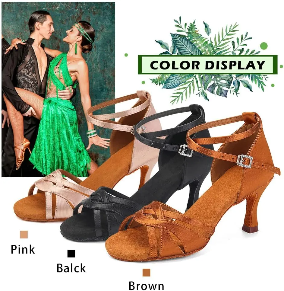 TINRYMX Women's Latin Dance Shoes Satin Ballroom Salsa Cha-cha Professional Practice Dance Shoes,Model-EM217