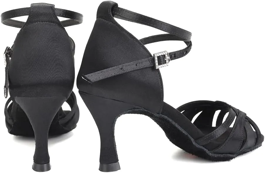 TINRYMX Women's Latin Dance Shoes Satin Ballroom Salsa Cha-cha Professional Practice Dance Shoes,Model-EM217