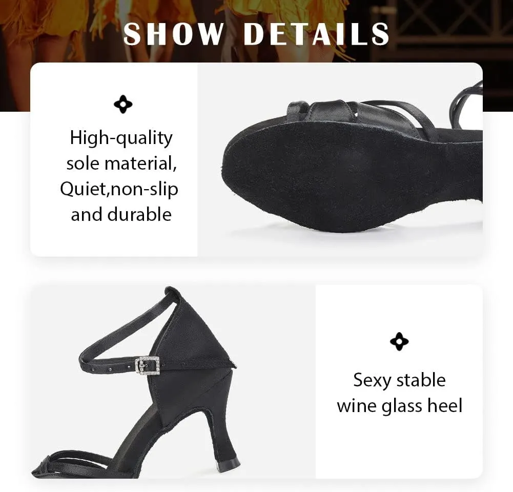 TINRYMX Women's Latin Dance Shoes Satin Ballroom Salsa Cha-cha Professional Practice Dance Shoes,Model-EM217