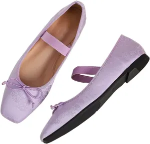 TN TANGNEST Leather Flats for Women Comfortable Square Toe Bowknot Ballet Flats Retro Slip On Mary Jane Flats