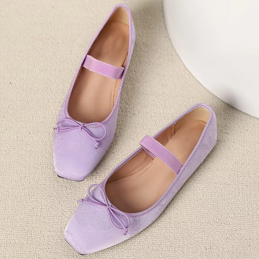 TN TANGNEST Leather Flats for Women Comfortable Square Toe Bowknot Ballet Flats Retro Slip On Mary Jane Flats