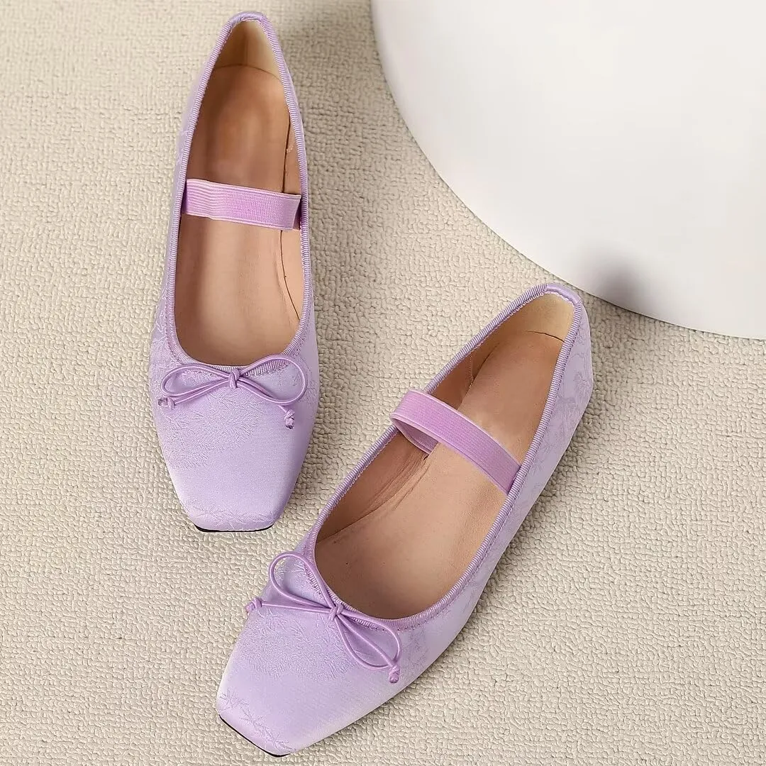 TN TANGNEST Leather Flats for Women Comfortable Square Toe Bowknot Ballet Flats Retro Slip On Mary Jane Flats