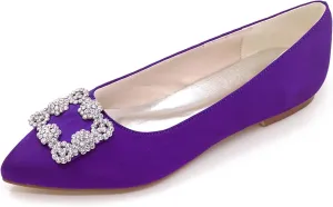 TNXZ Wedding Flats Shoes Women Wedding Shoes for Bride Flats Bridal Shoes Flats Satin Closed Toe Rhinestone Ballet Flats