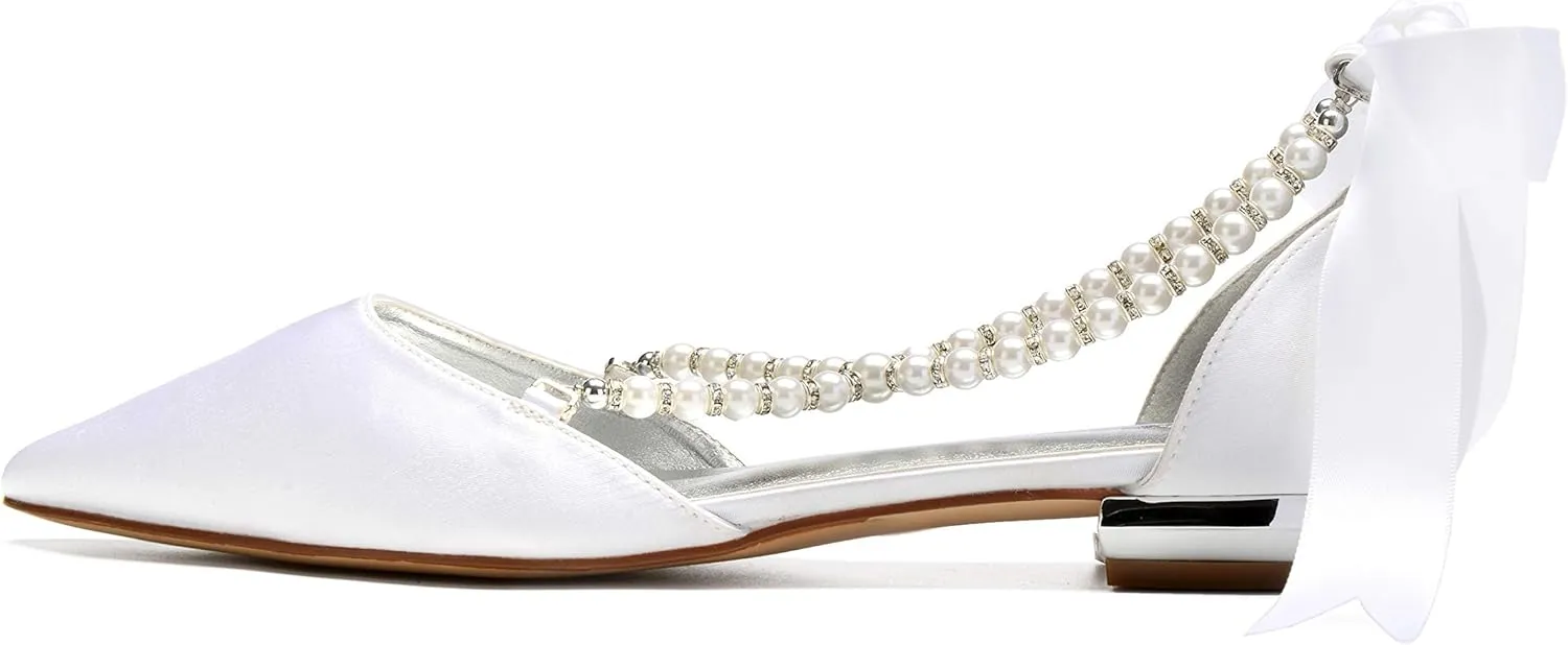 TNXZ Women's Ballet Flats Shoes Satin Pointed Toe Casual Wedding Sandals