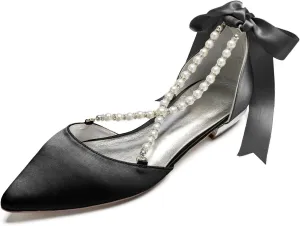 TNXZ Women's Ballet Flats Shoes Satin Pointed Toe Casual Wedding Sandals
