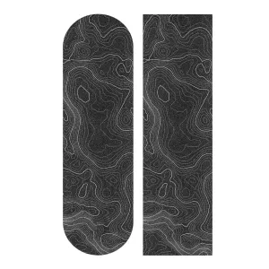 Topographic Map Black Grip Tape White Lines Contour Geographic Skateboard Grip Tape 33x9 inch Non-Slip Sandpaper Tape, Grip Tape for Skateboard Longboard Roller Board Stair Treads