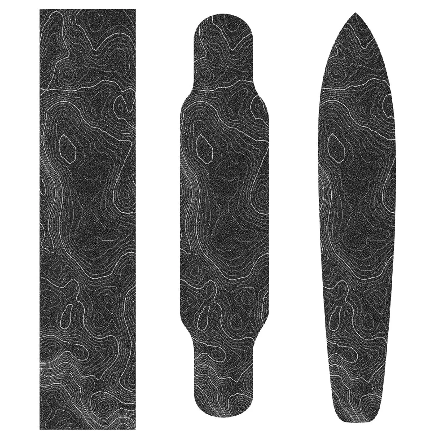 Topographic Map Black Grip Tape White Lines Contour Geographic Skateboard Grip Tape 33x9 inch Non-Slip Sandpaper Tape, Grip Tape for Skateboard Longboard Roller Board Stair Treads