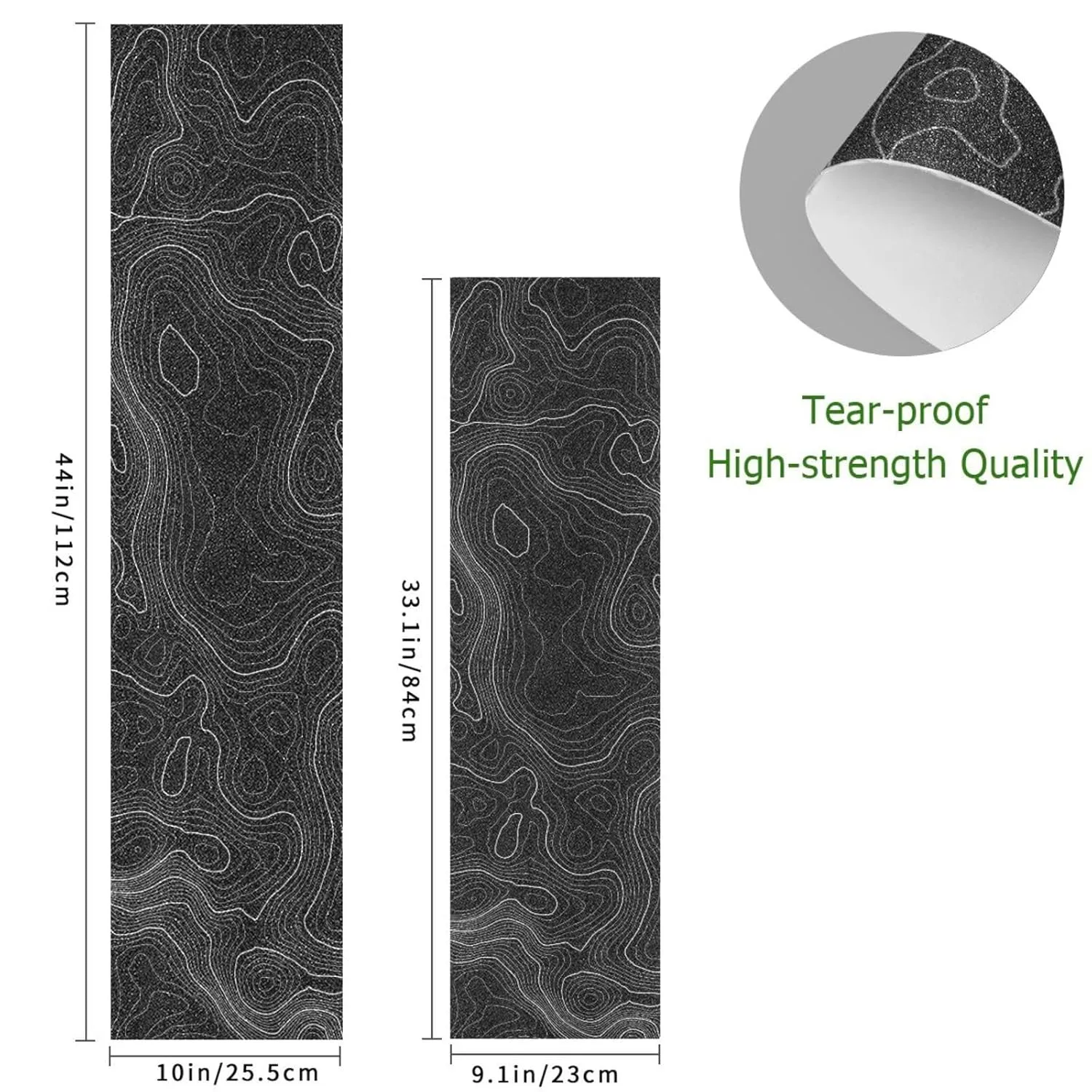 Topographic Map Black Grip Tape White Lines Contour Geographic Skateboard Grip Tape 33x9 inch Non-Slip Sandpaper Tape, Grip Tape for Skateboard Longboard Roller Board Stair Treads
