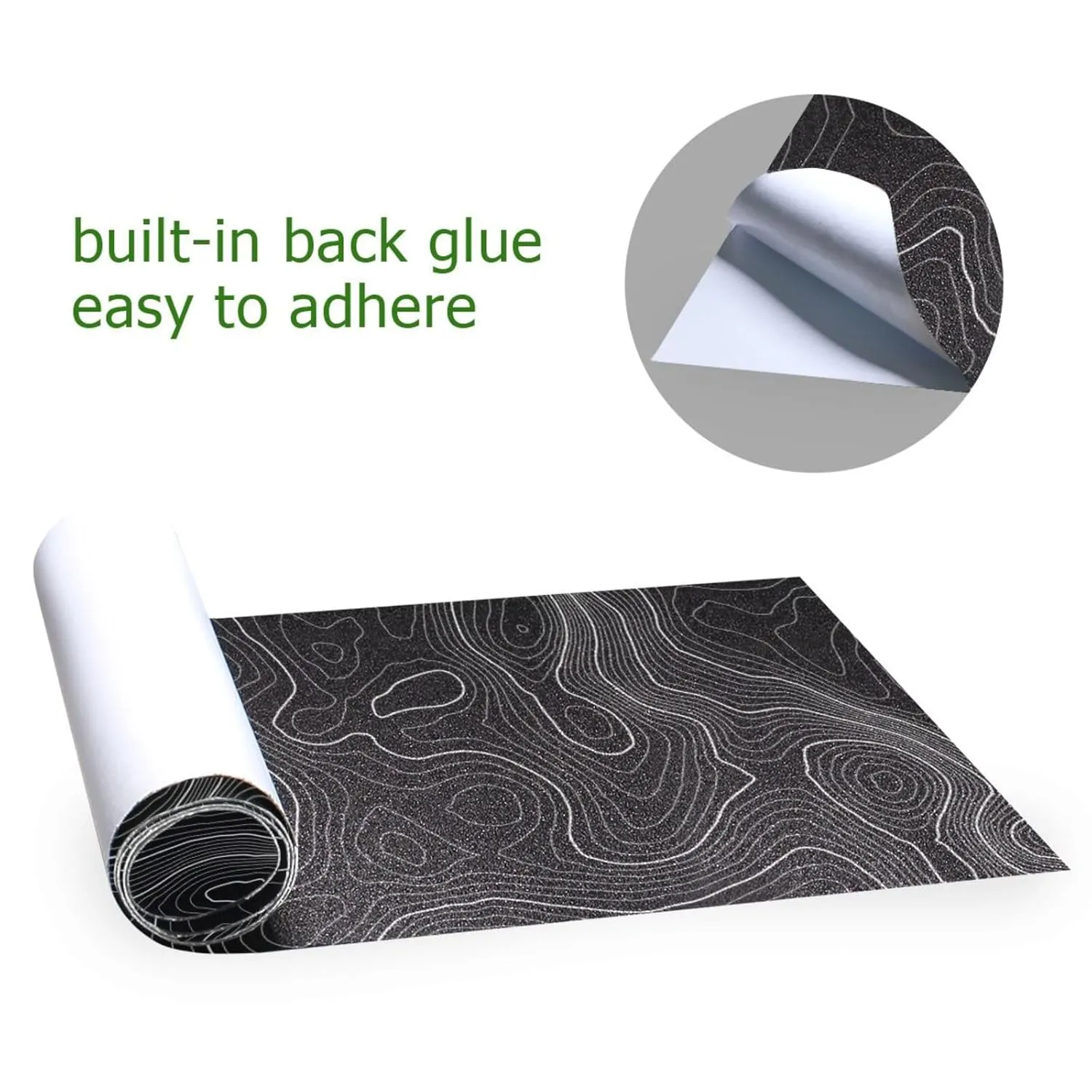 Topographic Map Black Grip Tape White Lines Contour Geographic Skateboard Grip Tape 33x9 inch Non-Slip Sandpaper Tape, Grip Tape for Skateboard Longboard Roller Board Stair Treads