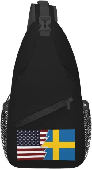 Torn Style American And Sweden Flags Crossbody Bags For Women Men Chest Backpack Gym Shoulder Bag Travel Outdoor Sports Casual Crossbody Bags
