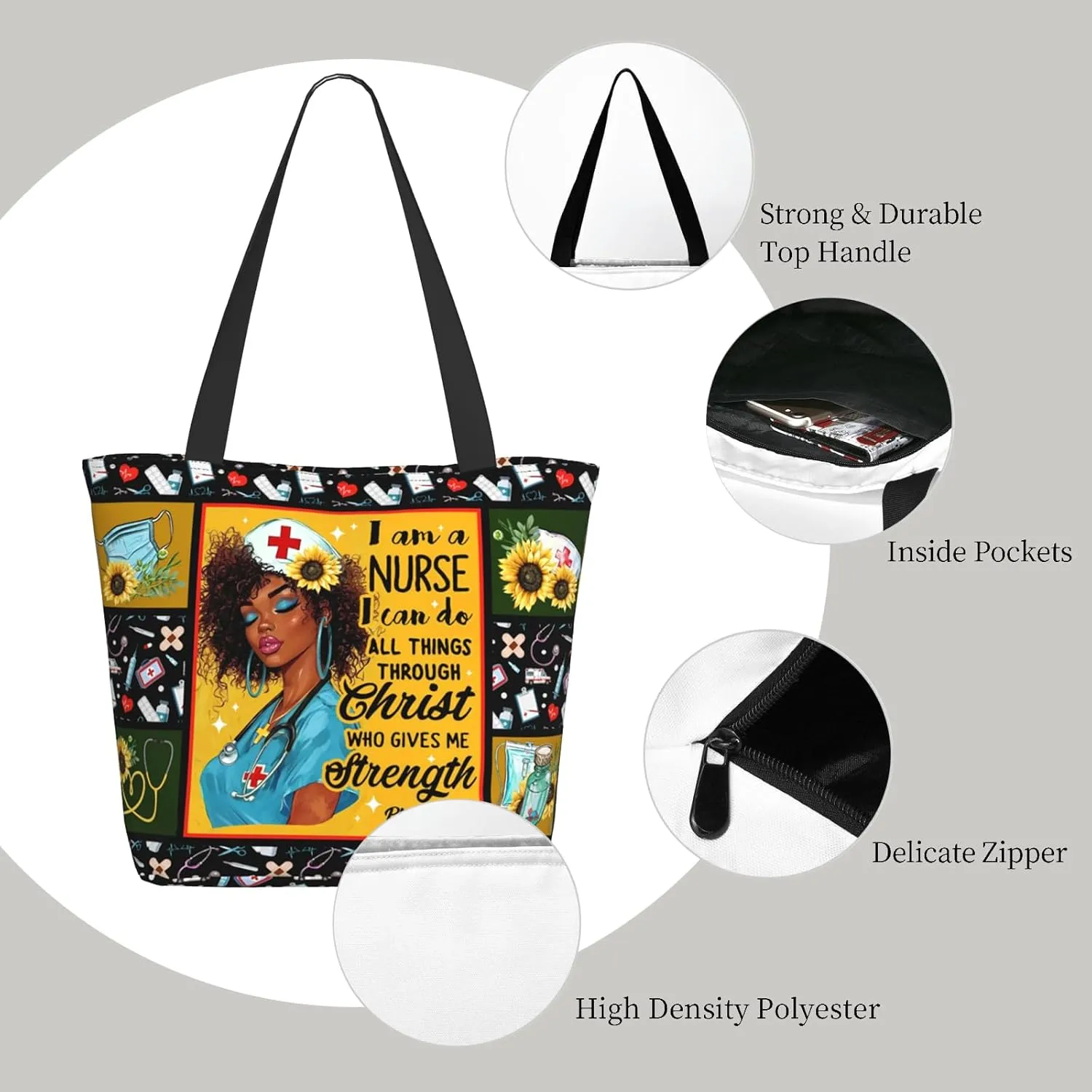 Tote Bag for Women Reusable Shopping Tote Bag Zippered Inspirational Scripture Shoulder Bags