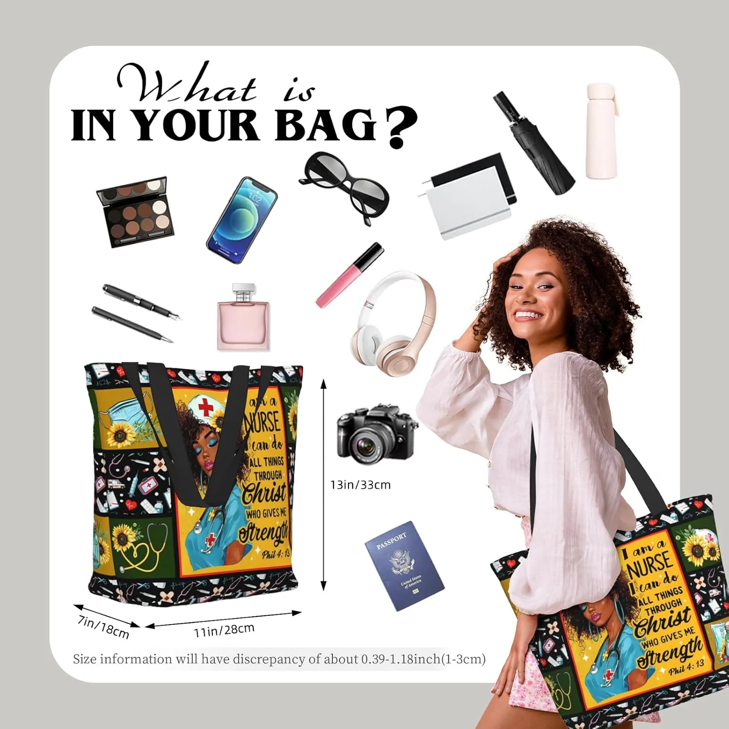 Tote Bag for Women Reusable Shopping Tote Bag Zippered Inspirational Scripture Shoulder Bags