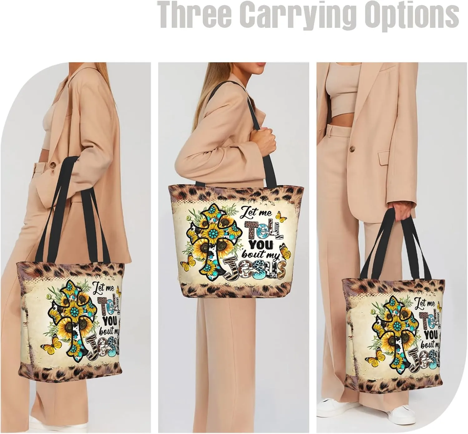 Tote Bag for Women Reusable Shopping Tote Bag Zippered Inspirational Scripture Shoulder Bags