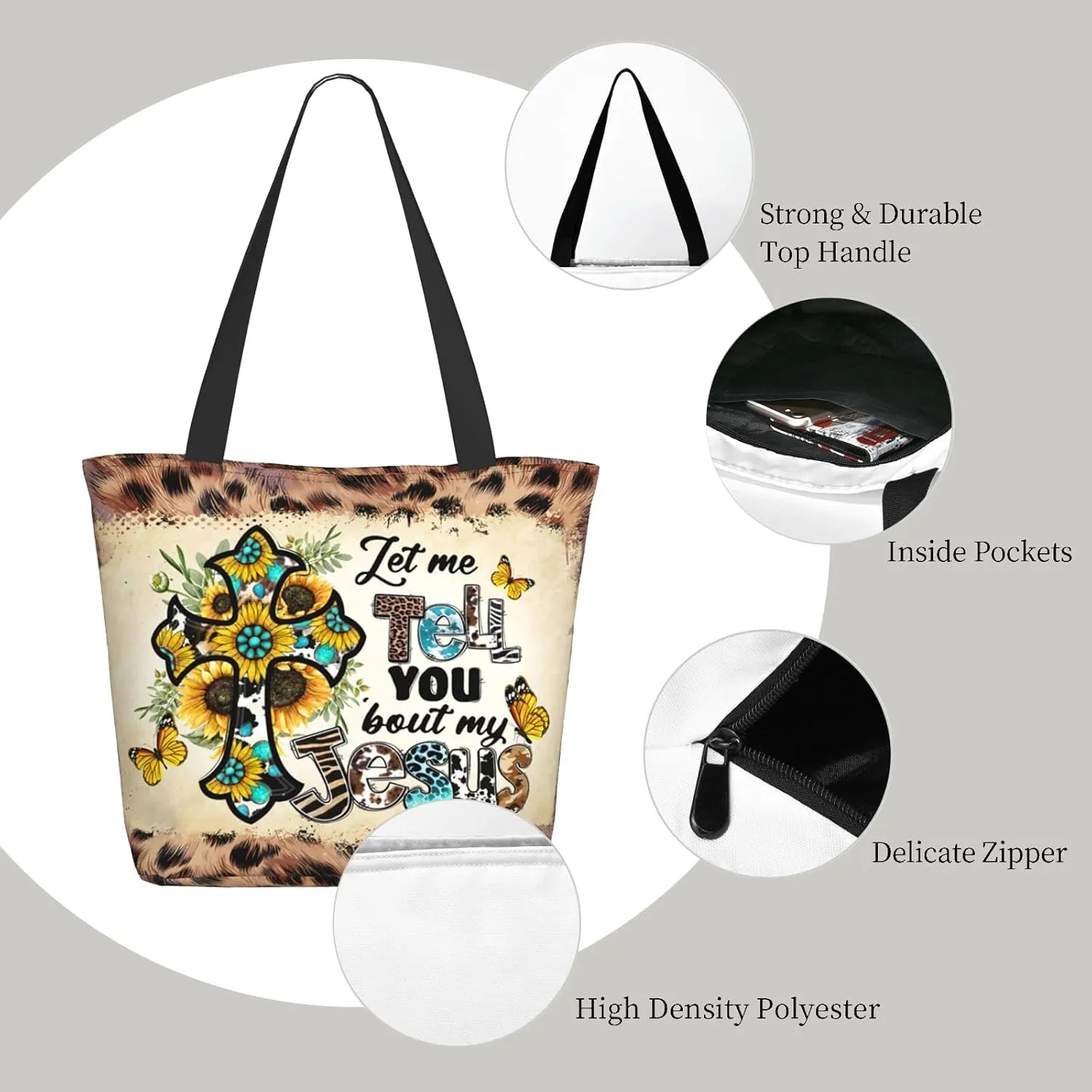 Tote Bag for Women Reusable Shopping Tote Bag Zippered Inspirational Scripture Shoulder Bags