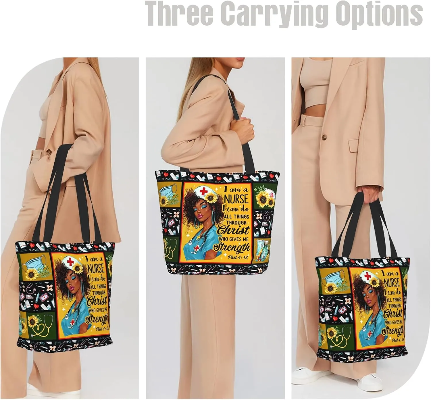 Tote Bag for Women Reusable Shopping Tote Bag Zippered Inspirational Scripture Shoulder Bags