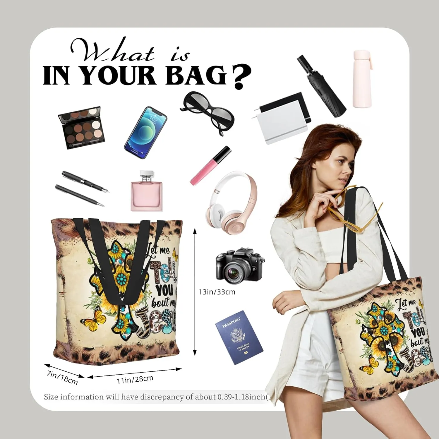 Tote Bag for Women Reusable Shopping Tote Bag Zippered Inspirational Scripture Shoulder Bags