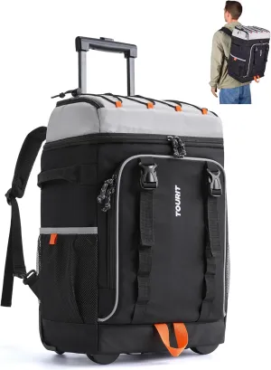 TOURIT 50-Can Rolling Backpack, Double Deck & Dual-Bar Handle Travel Soft Cooler Bag with Wheels for Women, 30L Space Beach Cooler Size 18"(15" 3")×13"×11"