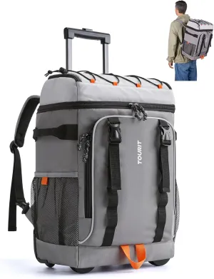 TOURIT 50-Can Rolling Backpack, Double Deck & Dual-Bar Handle Travel Soft Cooler Bag with Wheels for Women, 30L Space Beach Cooler Size 18"(15" 3")×13"×11"