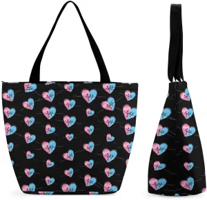 Transgender Flag Heartbeat Womens Tote Bag Purse with Zippered Shoulder Handbags For Work