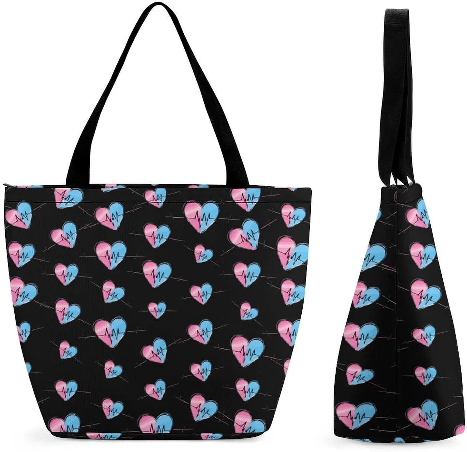 Transgender Flag Heartbeat Womens Tote Bag Purse with Zippered Shoulder Handbags For Work