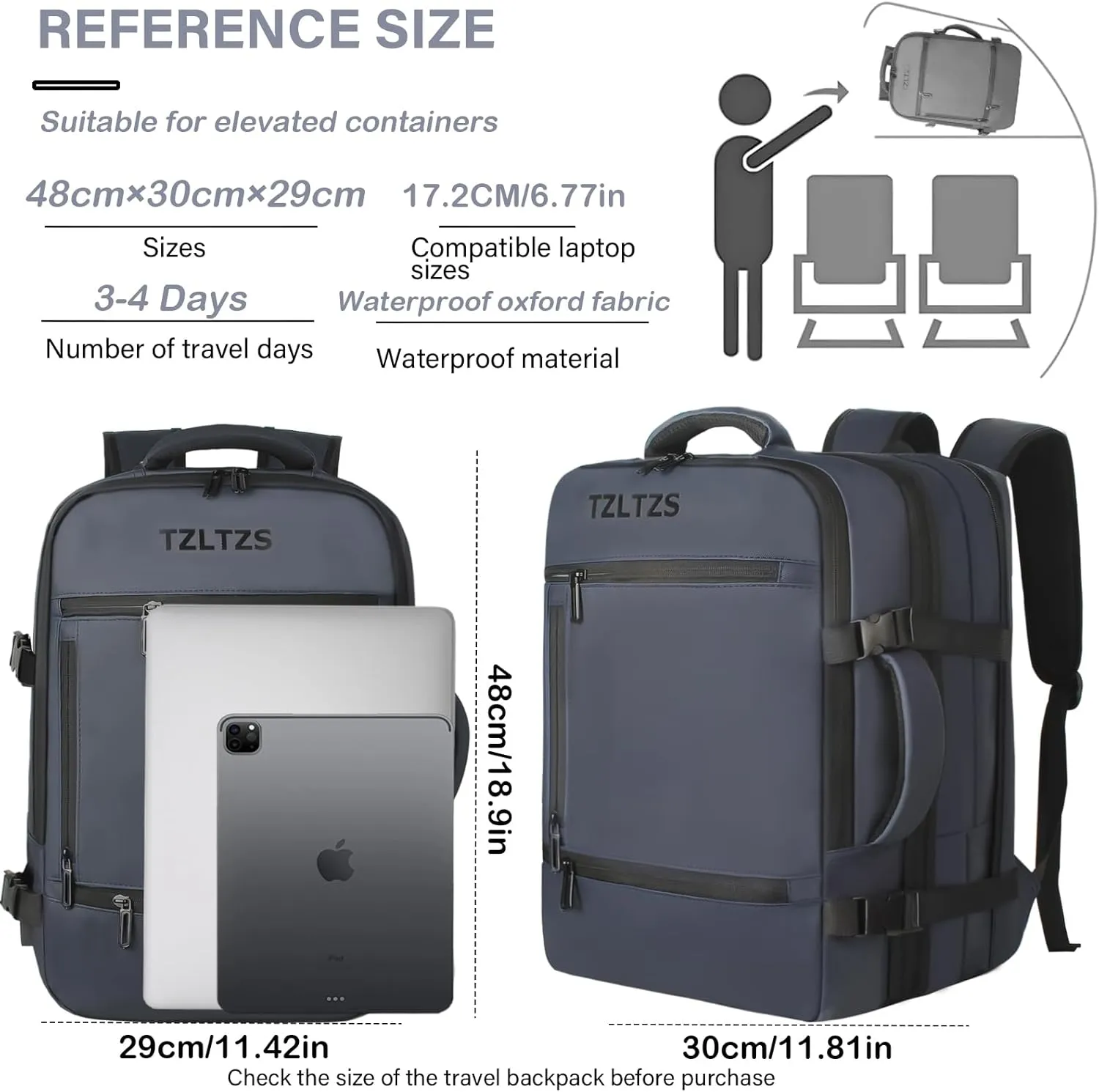 Travel Backpack, Carry On Backpack Airline Approved,Extra Large Expandable Waterproof, 17.3inch Laptop Backpack USB Charging Port, Business College Rucksack Backpack Gifts for Men Women, Blue