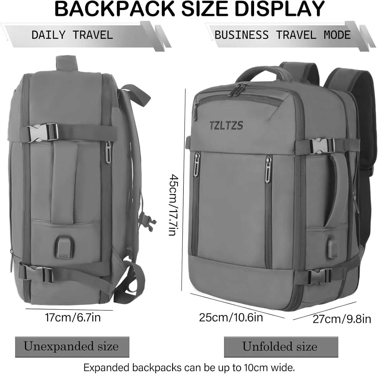 Travel Backpack, Carry-on Backpack Bag Luggage, 17.3Inch Laptop Backpack with USB Charging Port&Shoes Compartment, Anti Theft Waterproof, Casual Daypack for School Weekender Business Trip(Gray)