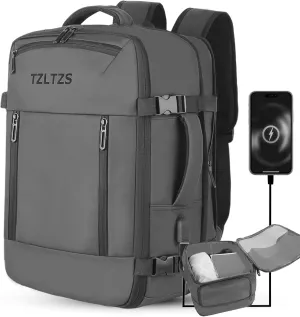 Travel Backpack, Carry-on Backpack Bag Luggage, 17.3Inch Laptop Backpack with USB Charging Port&Shoes Compartment, Anti Theft Waterproof, Casual Daypack for School Weekender Business Trip(Gray)