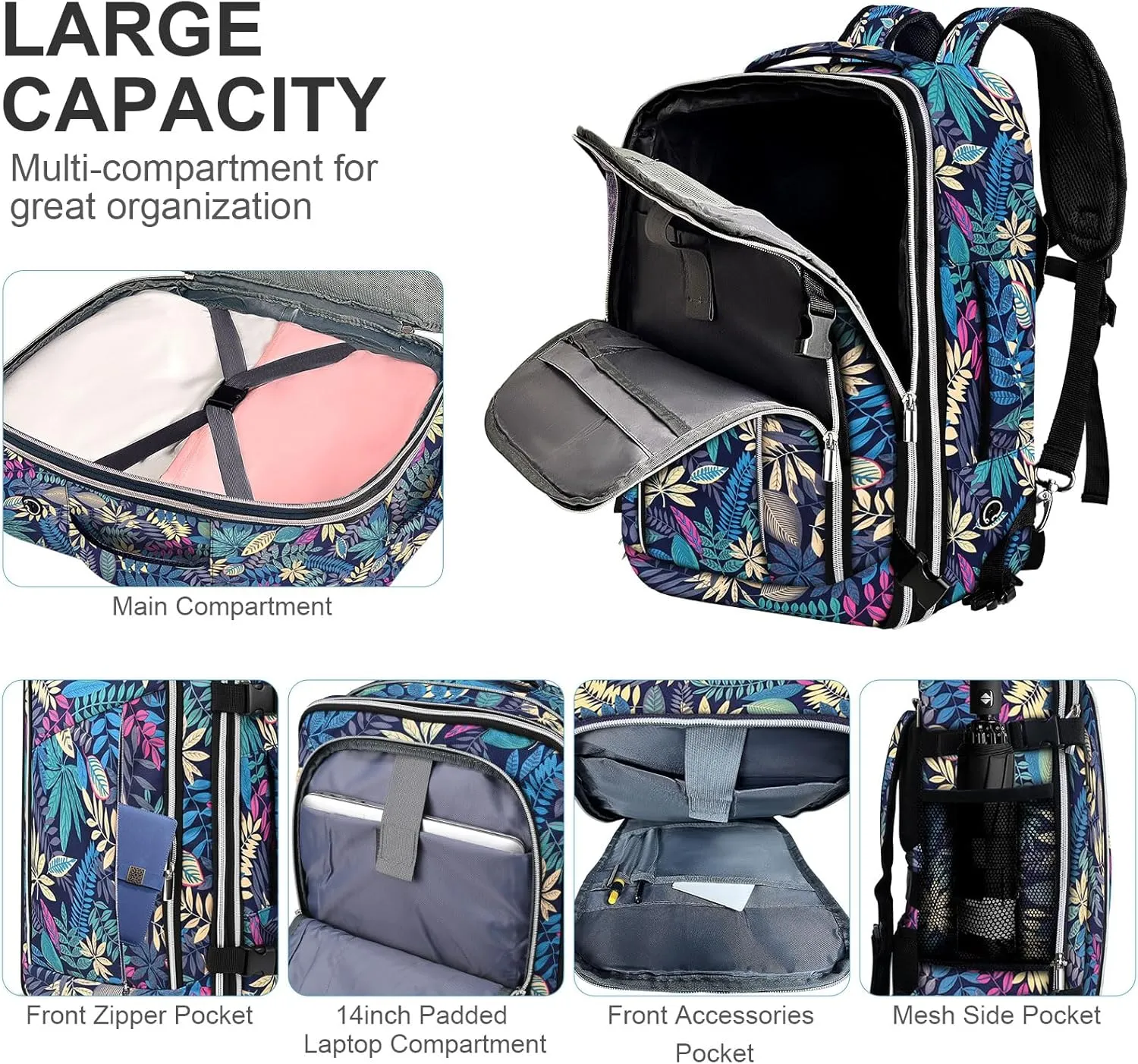 Travel Carry On 17.5" Laptop Expandable Backpack for Men Women, Personal Item Bag Waterproof Airline Approved with USB Charging Hole 3 Packing Cubes, Large Weekender Daypack Business Luggage Suitcase