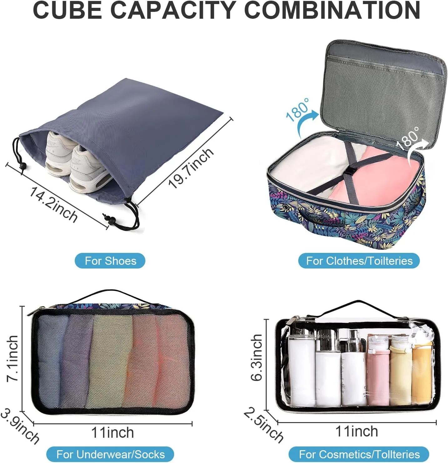 Travel Carry On 17.5" Laptop Expandable Backpack for Men Women, Personal Item Bag Waterproof Airline Approved with USB Charging Hole 3 Packing Cubes, Large Weekender Daypack Business Luggage Suitcase
