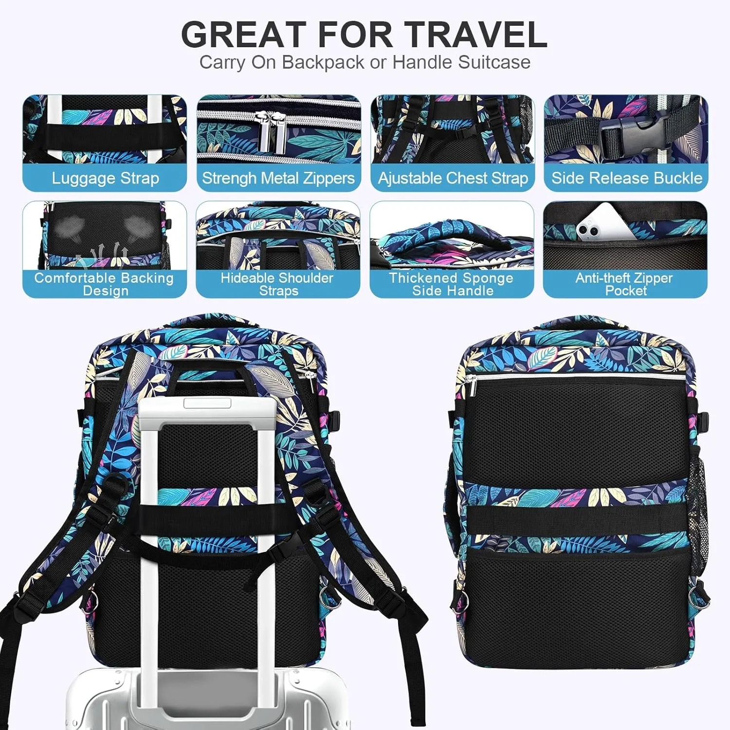 Travel Carry On 17.5" Laptop Expandable Backpack for Men Women, Personal Item Bag Waterproof Airline Approved with USB Charging Hole 3 Packing Cubes, Large Weekender Daypack Business Luggage Suitcase