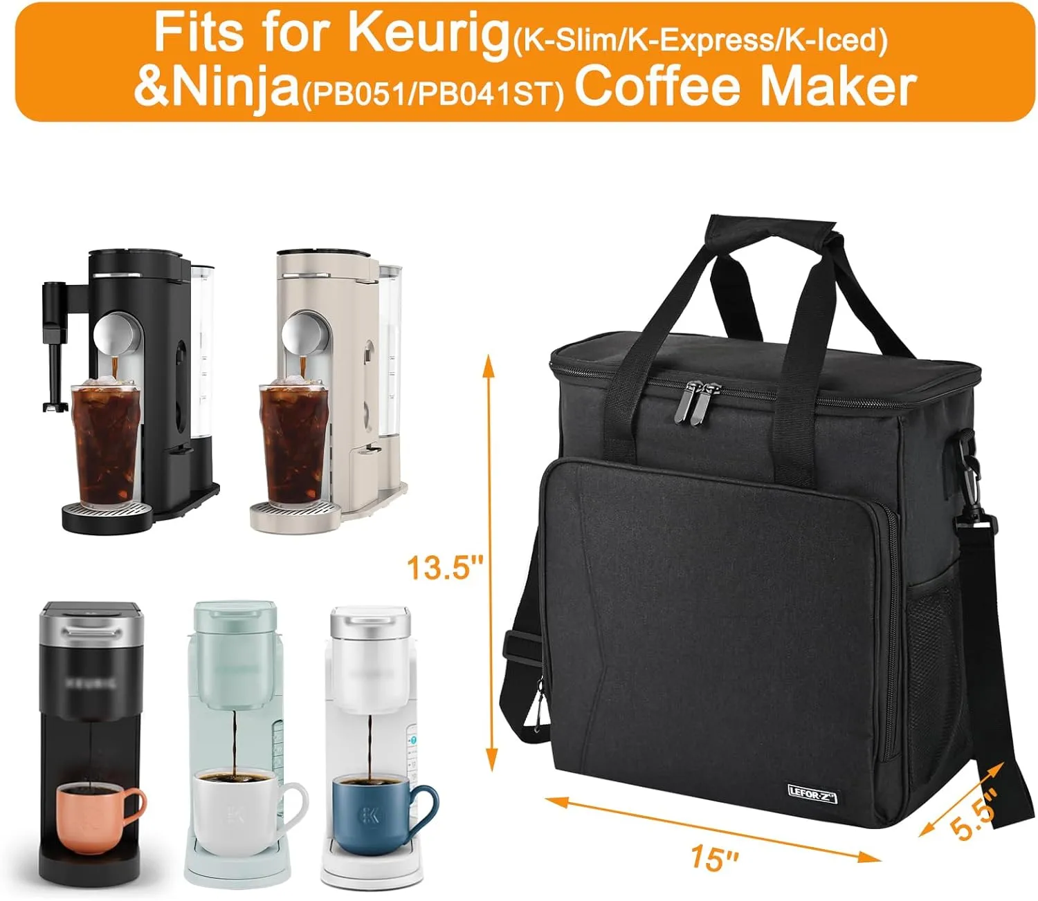 Travel Coffee Maker Carrying Bag Compatible with Keurig K-Slim/K-Express/K-Iced/Ninja PB051/PB041ST,Single Serve Coffee Maker Portable Storage Bag with Shoulder Strap(Patented Design)