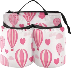 Travel Cup Caddy Free Hand Hot Balloon Hotpink Valentines Travel Drink Bag with Strap Hold Two Coffee Mugs for Travelers Flight Attendants portavaso para