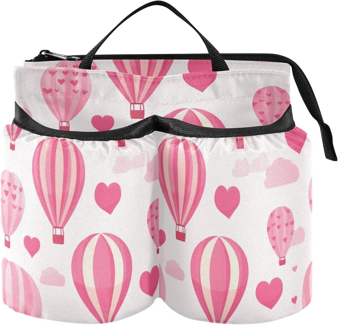 Travel Cup Caddy Free Hand Hot Balloon Hotpink Valentines Travel Drink Bag with Strap Hold Two Coffee Mugs for Travelers Flight Attendants portavaso para