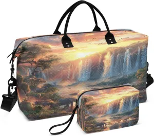 Travel Duffel Bag Large Weekender Overnight Bags for Women Men, African Savannah Landscape Gym Bag with Toiletry Bag