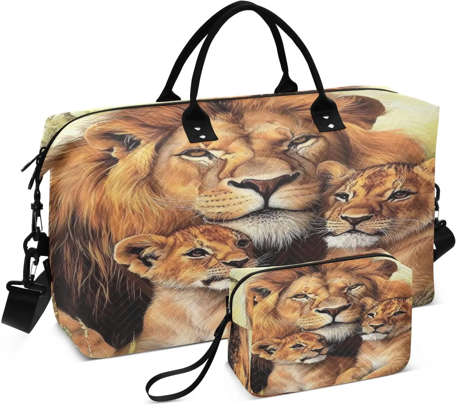 Travel Duffel Bag Large Weekender Overnight Bags for Women Men, African Wildlife Lion Gym Bag with Toiletry Bag