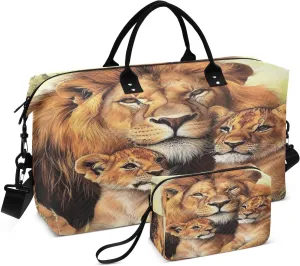 Travel Duffel Bag Large Weekender Overnight Bags for Women Men, African Wildlife Lion Gym Bag with Toiletry Bag