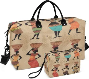Travel Duffel Bag Large Weekender Overnight Bags for Women Men, African Women Artwork Gym Bag with Toiletry Bag