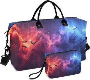 Travel Duffel Bag Large Weekender Overnight Bags for Women Men, Bats Flying Mist Gym Bag with Toiletry Bag