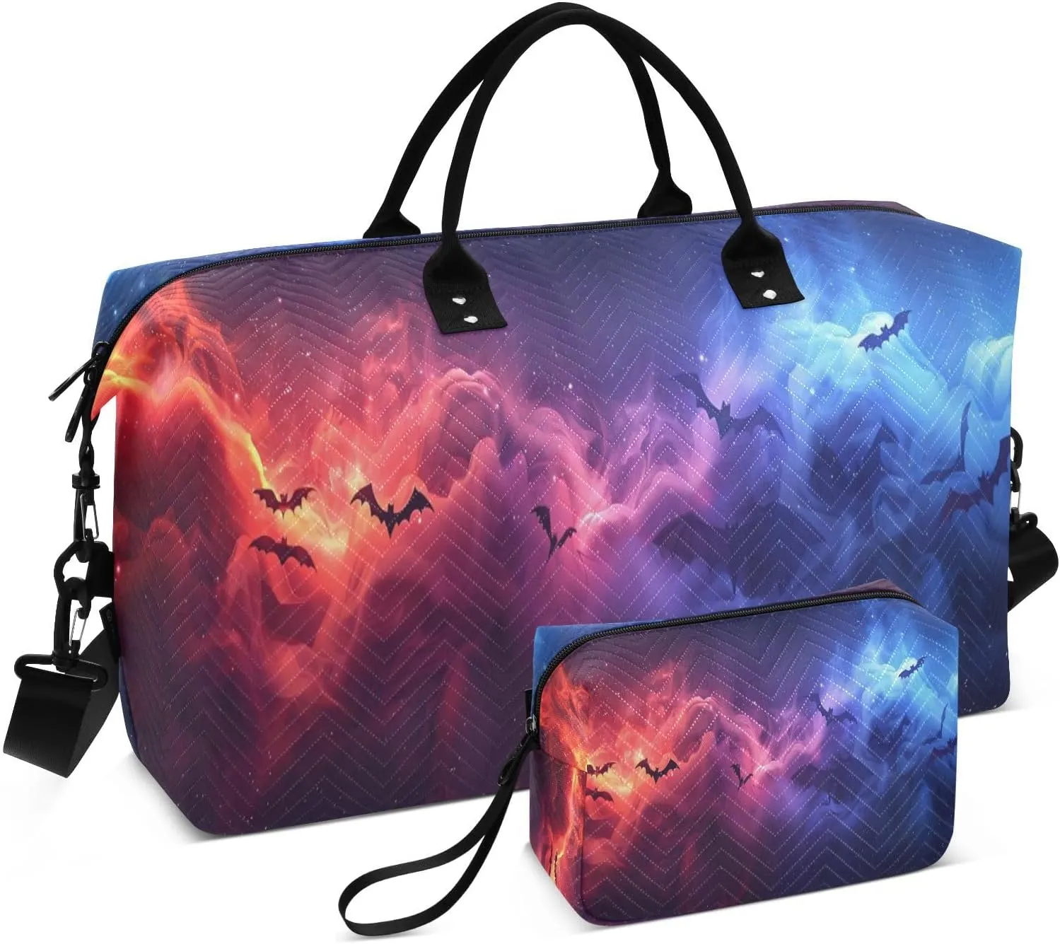 Travel Duffel Bag Large Weekender Overnight Bags for Women Men, Bats Flying Mist Gym Bag with Toiletry Bag