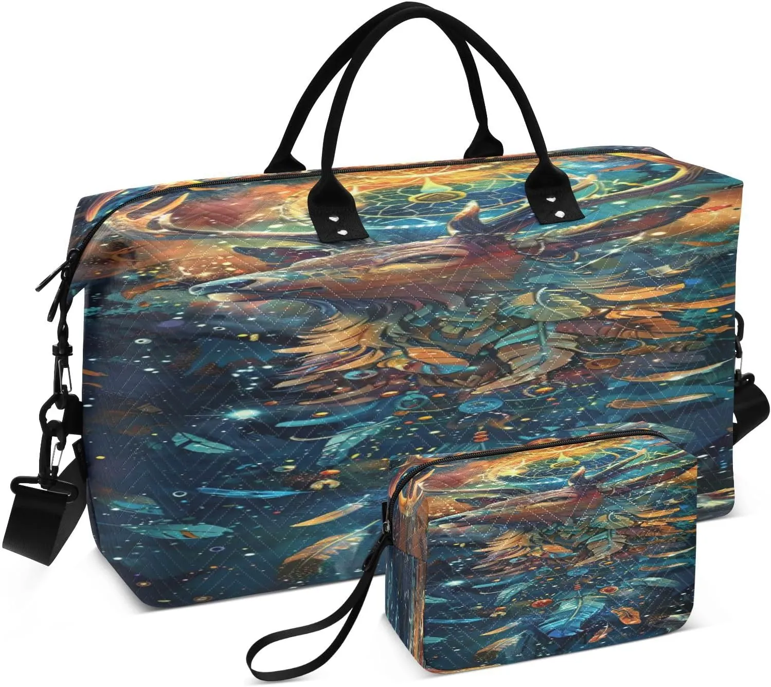 Travel Duffel Bag Large Weekender Overnight Bags for Women Men, Dream Catcher Pattern Gym Bag with Toiletry Bag