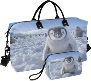Travel Duffel Bag Large Weekender Overnight Bags for Women Men, Emperor Penguin Gym Bag with Toiletry Bag