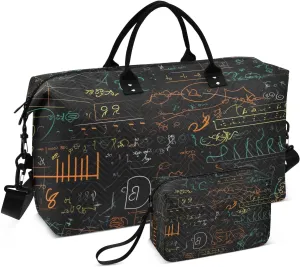 Travel Duffel Bag Large Weekender Overnight Bags for Women Men, Mathematical Formulas Gym Bag with Toiletry Bag