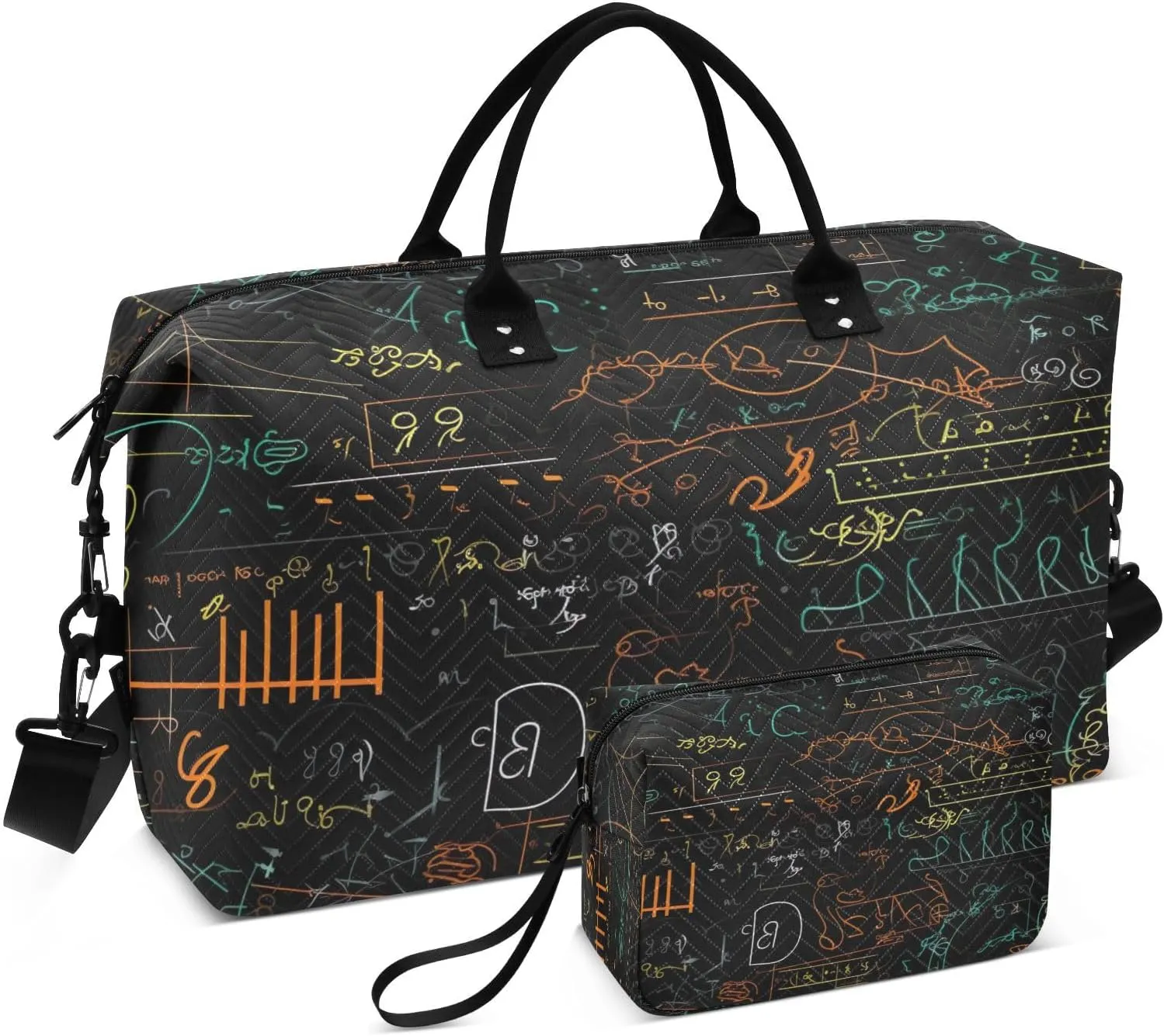 Travel Duffel Bag Large Weekender Overnight Bags for Women Men, Mathematical Formulas Gym Bag with Toiletry Bag