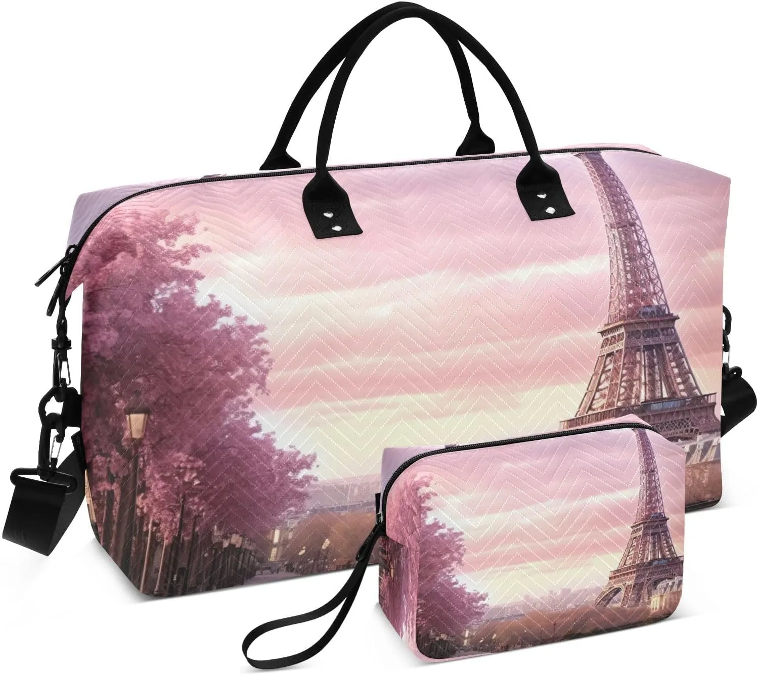 Travel Duffel Bag Large Weekender Overnight Bags for Women Men, Modern Paris Gym Bag with Toiletry Bag